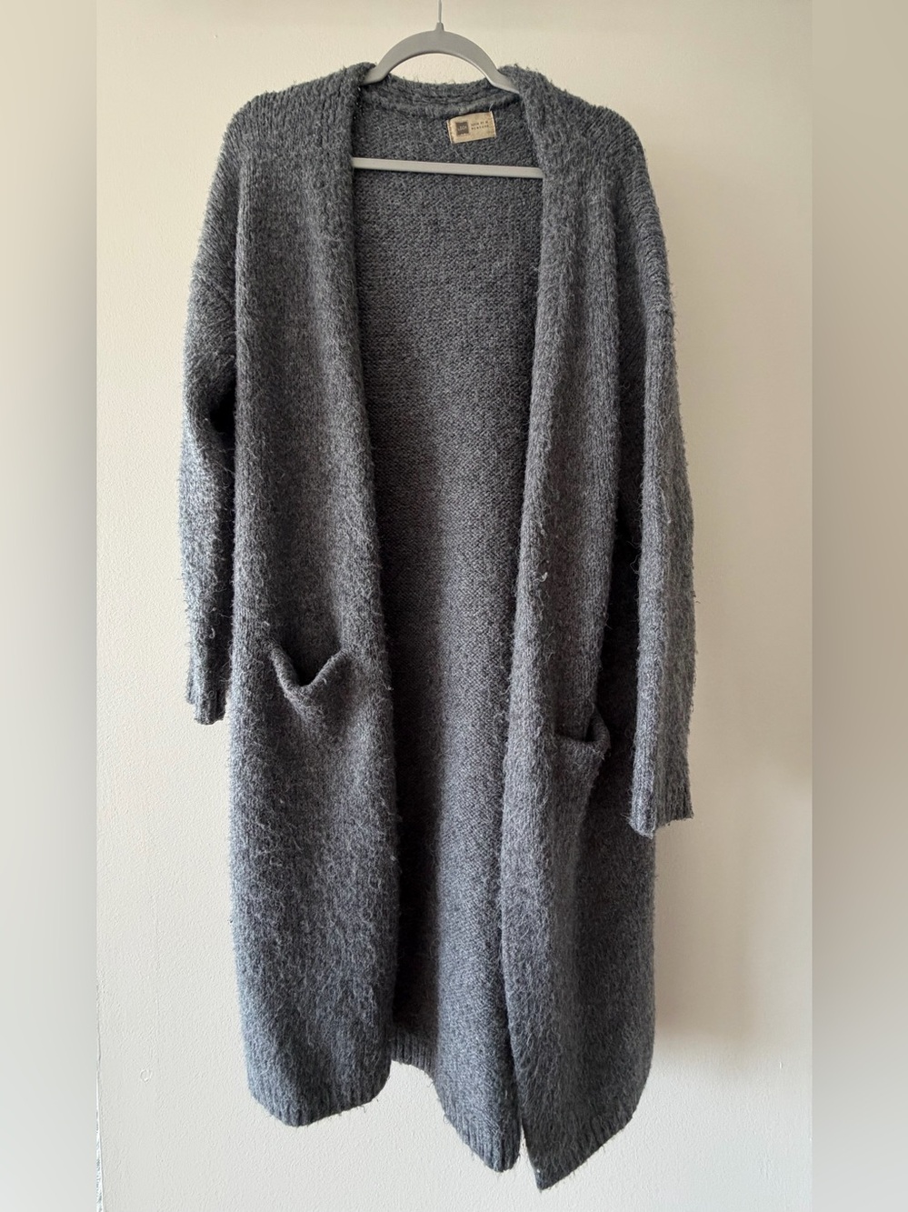 Cozy Long Open-Front Gray Women's Cardigan Sweater - ONE SIZE FIT IS OVERSIZED